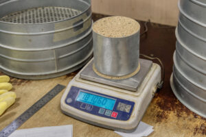 Sand tray on a laboratory balance.