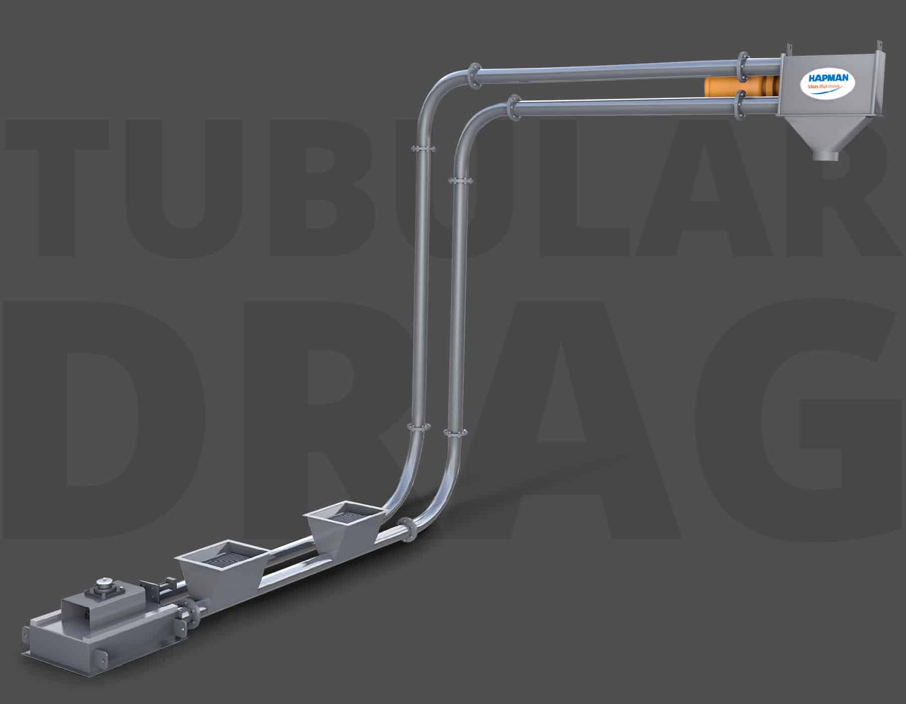 Tubular Drag Conveyor on gray background